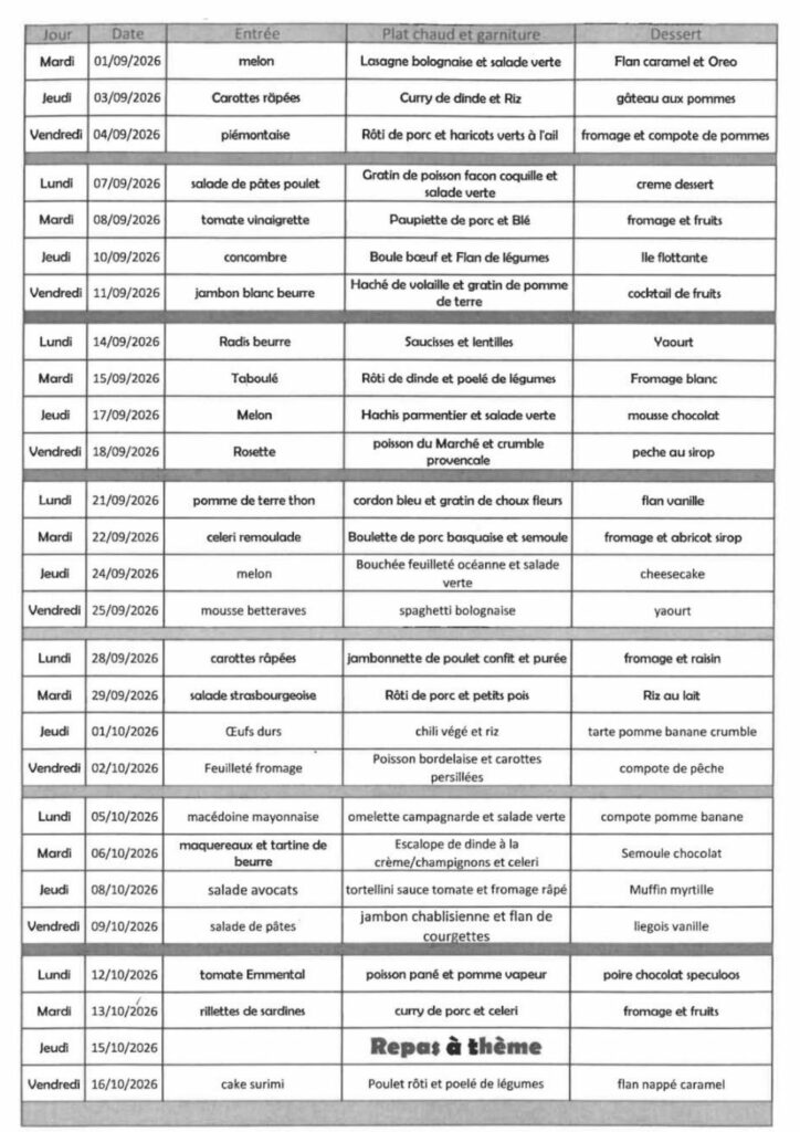 Menu Septembre